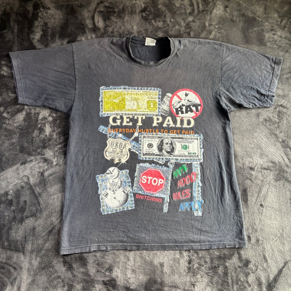 Vintage Pro Special Get Paid Everyday Hustle Graphic‎ T-Shirt Mens 2XL Black USA